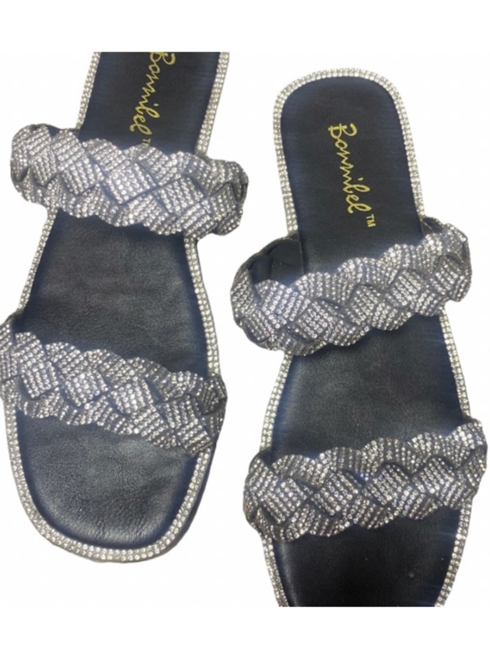 Black Rhinestone Slide Sandals - Picture 2 of 5
